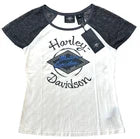 NWT Harley Davidson Retro V-Twin Womens Black Knit Lace Sleeved T-Shirt Medium*